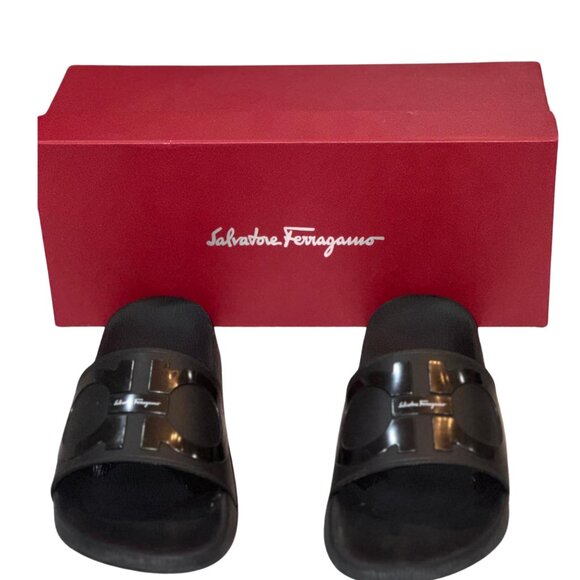 Salvatore Ferragamo BLACK Groove 2 Pools Slide Sandals Size 8M - Used Like New main image 7